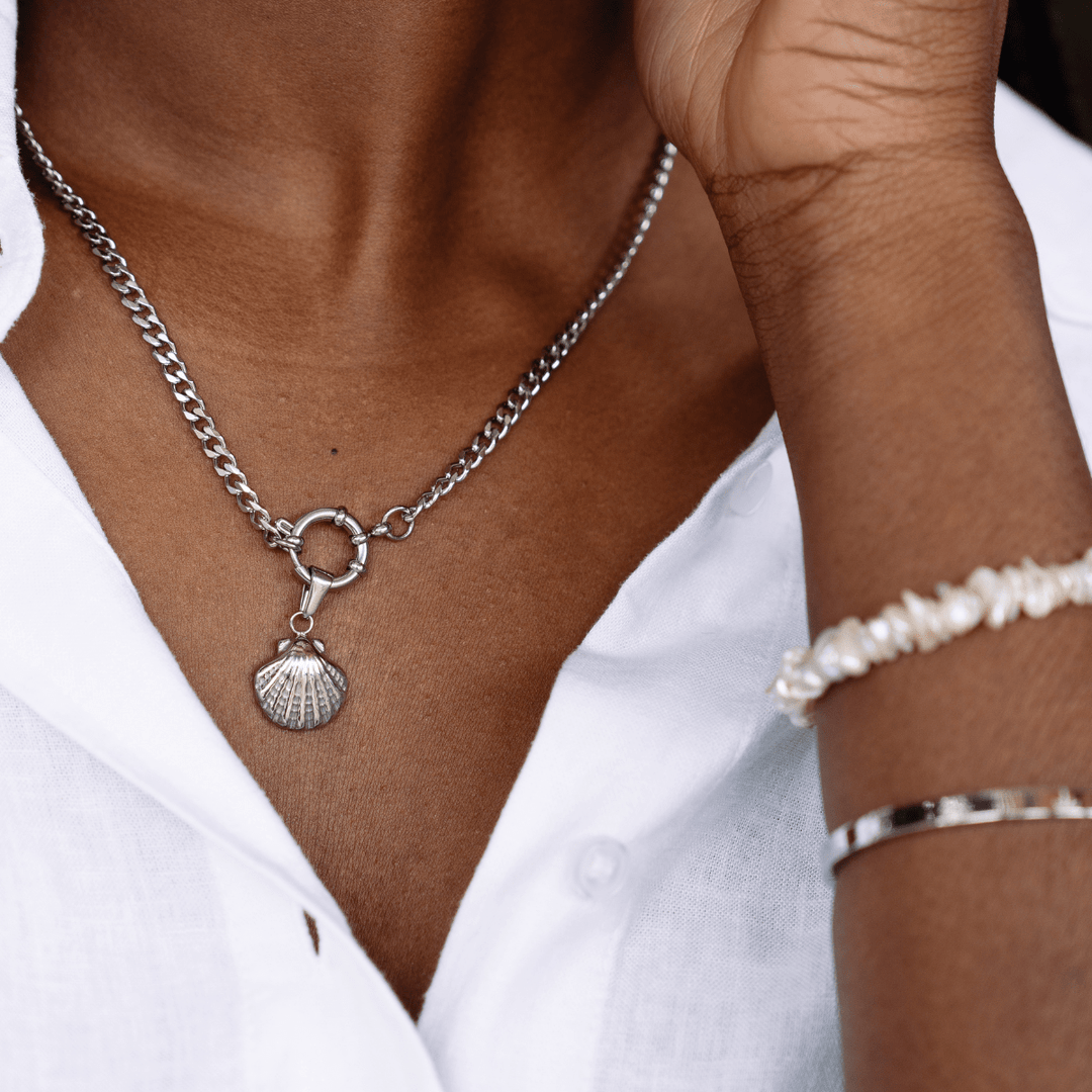 Cuban Clasp Chain Necklace - Silver - Ocean Native