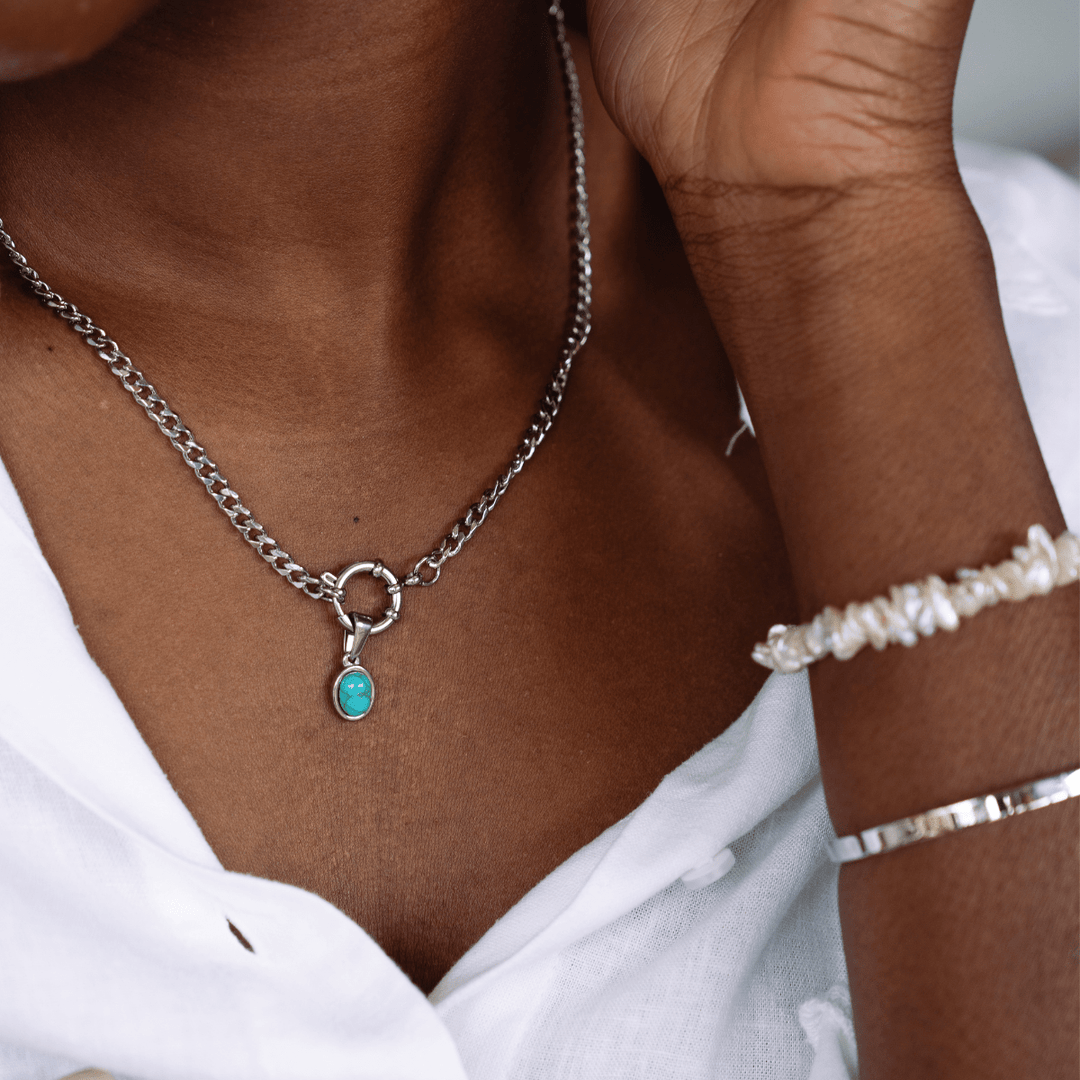Cuban Clasp Chain Necklace - Silver - Ocean Native