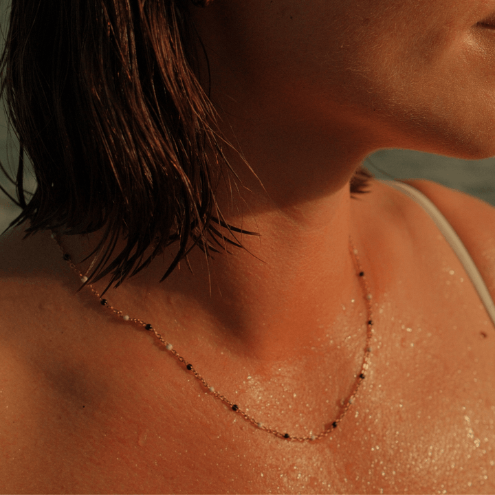 Dainty Black and White Beaded Choker Necklace - Ocean Native