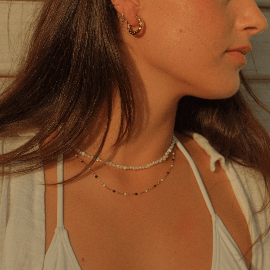 Dainty Black and White Beaded Choker Necklace - Ocean Native