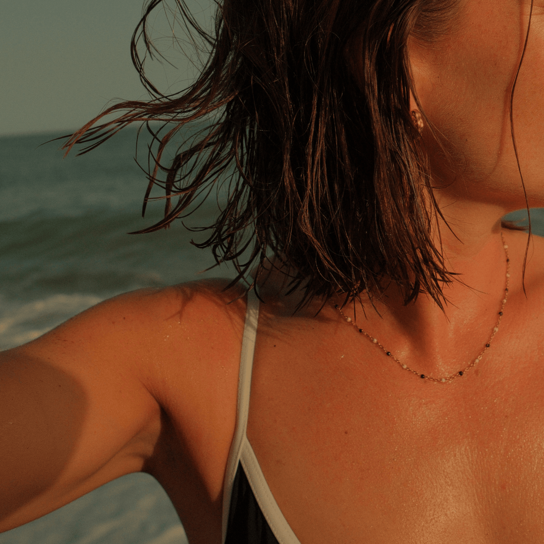 Dainty Black and White Beaded Choker Necklace - Ocean Native