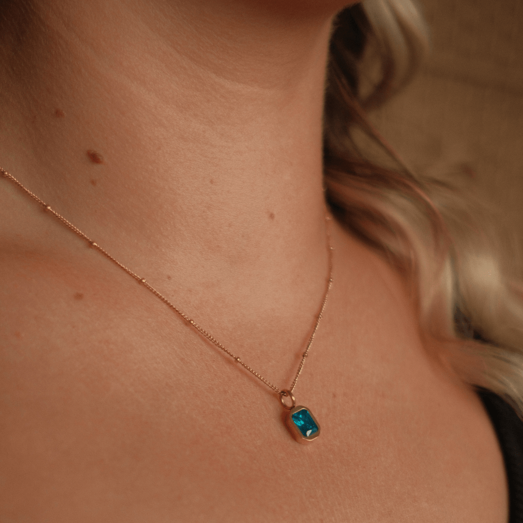 December Birthstone Necklace - Blue Topaz CZ - Ocean Native
