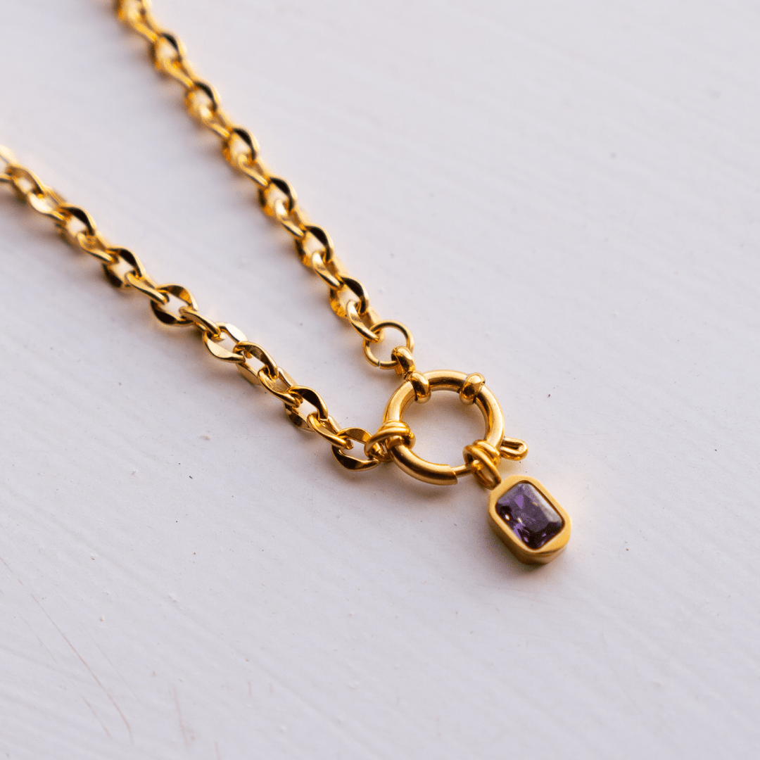 February Birthstone Necklace - Amethyst CZ - Ocean Native