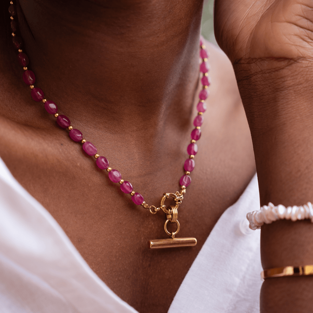Golden Blush Natural Stone Clasp Necklace - Ocean Native