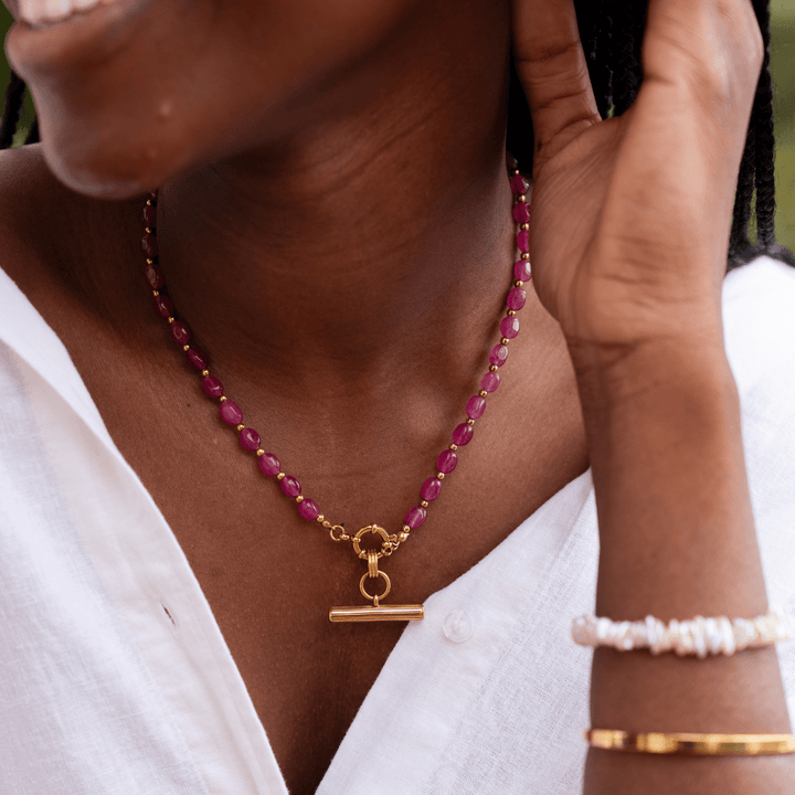 Golden Blush Natural Stone Clasp Necklace - Ocean Native