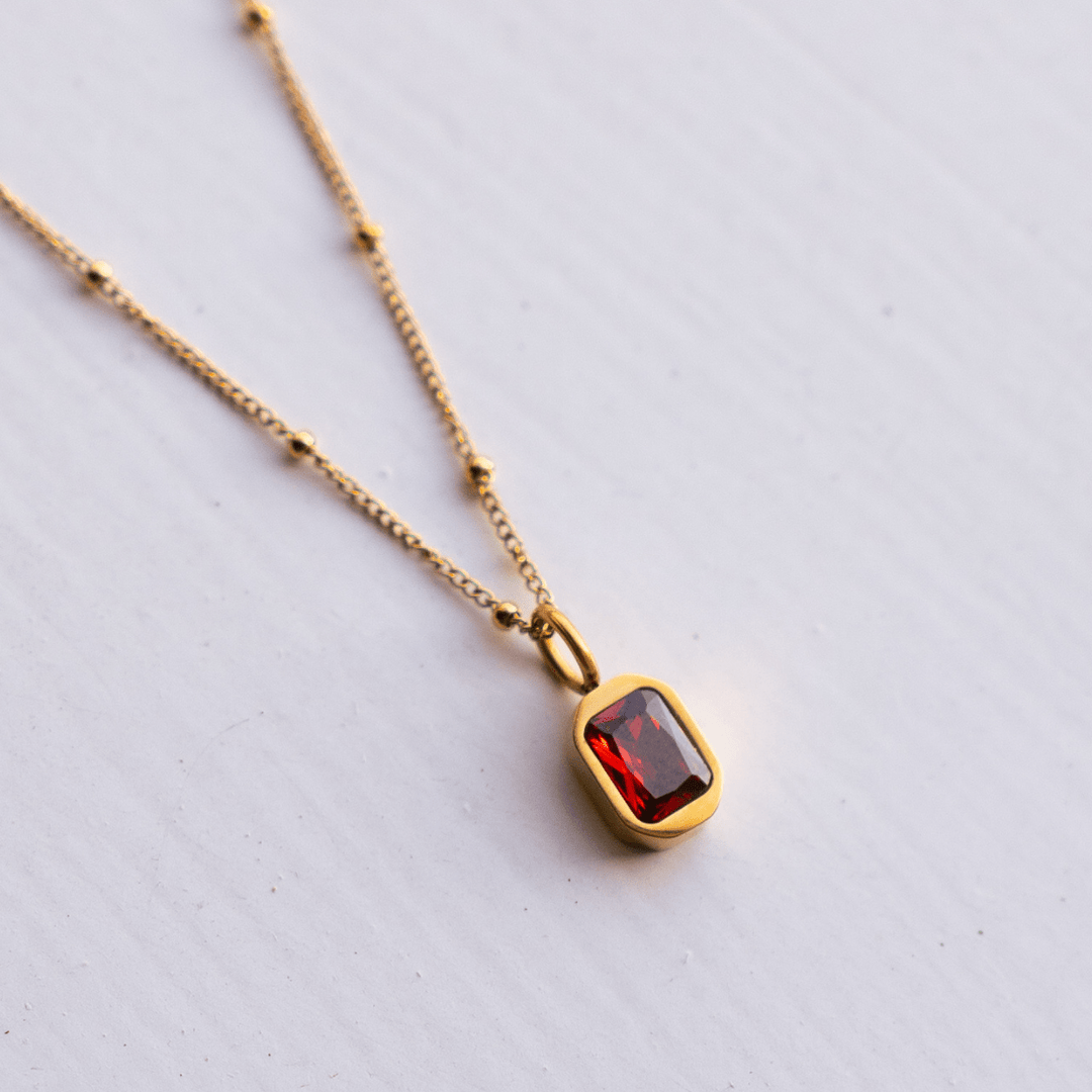 January Birthstone Necklace - Garnet CZ - Ocean Native