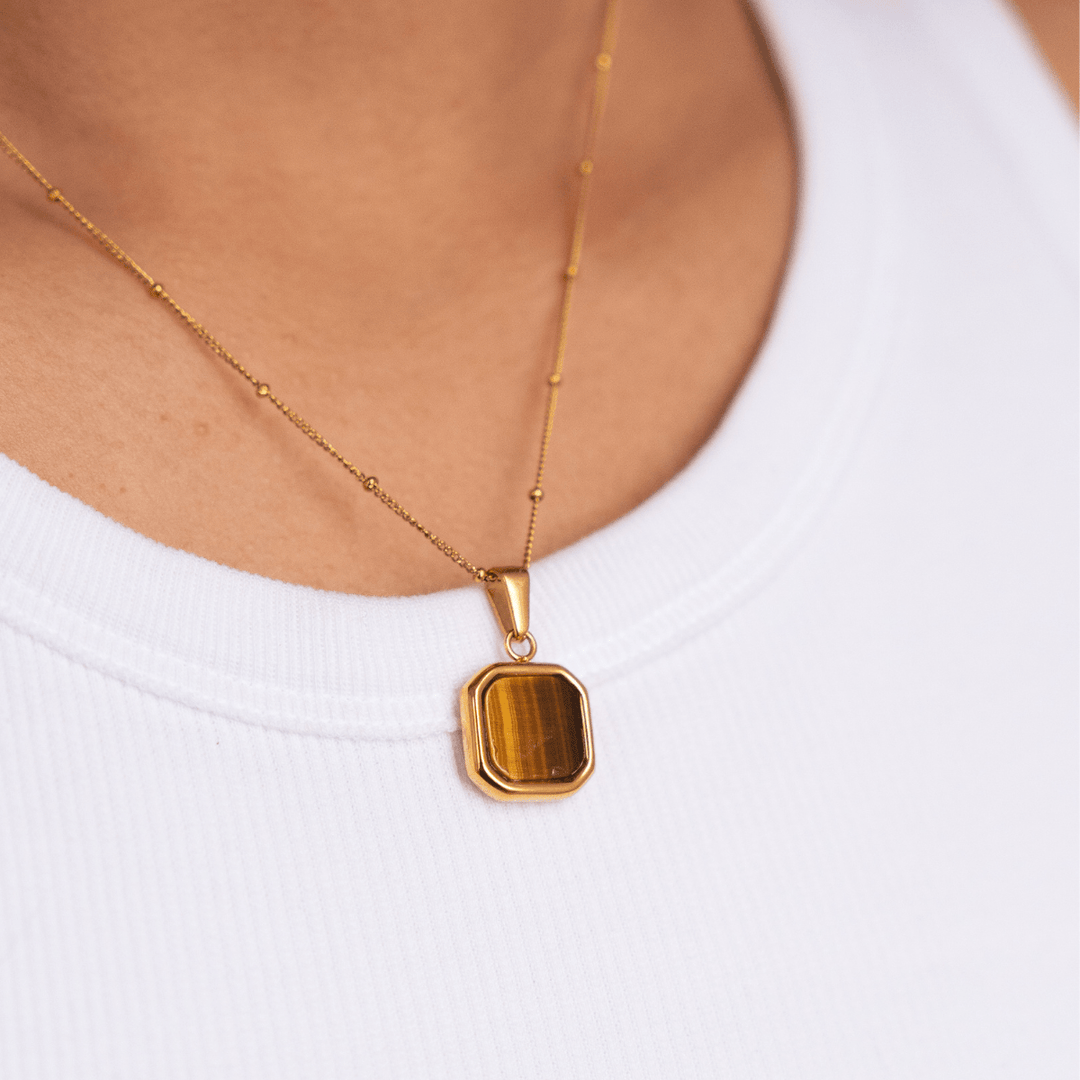 Mocha Square Pendant Charm Necklace - Ocean Native