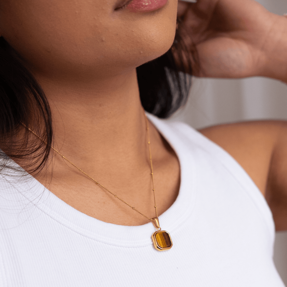 Mocha Square Pendant Charm Necklace - Ocean Native