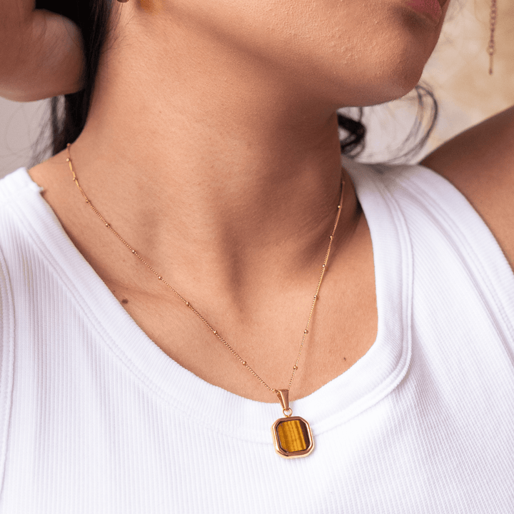 Mocha Square Pendant Charm Necklace - Ocean Native