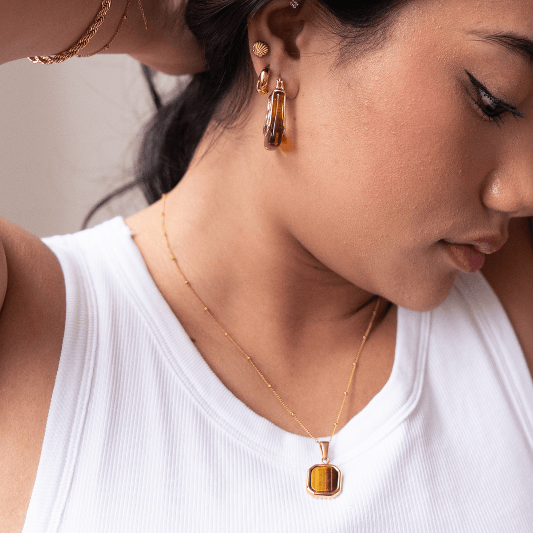 Mocha Square Pendant Charm Necklace - Ocean Native