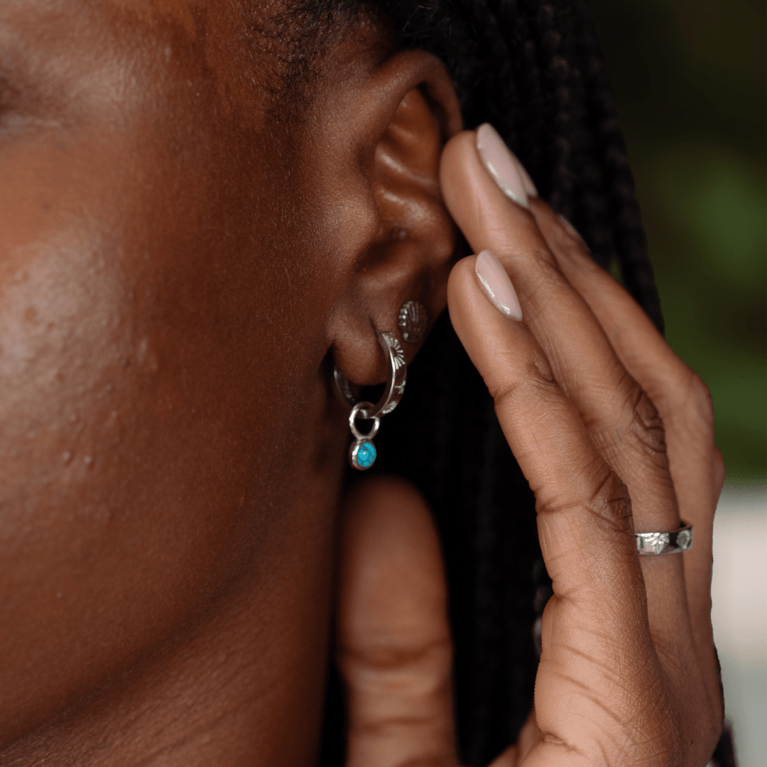 The Ocean Muse Hoop Earrings - Turquoise Stone - Gold &amp; Silver - Ocean Native