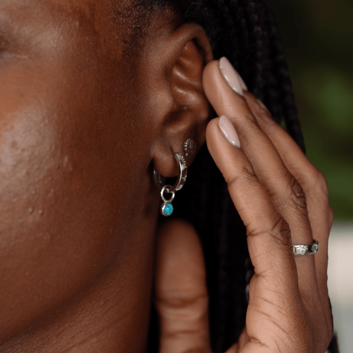 The Ocean Muse Hoop Earrings - Turquoise Stone - Gold &amp; Silver - Ocean Native