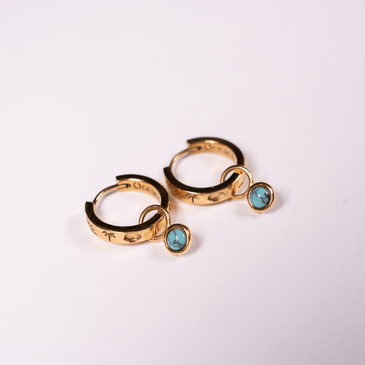 The Ocean Muse Hoop Earrings - Turquoise Stone - Gold & Silver - Ocean Native
