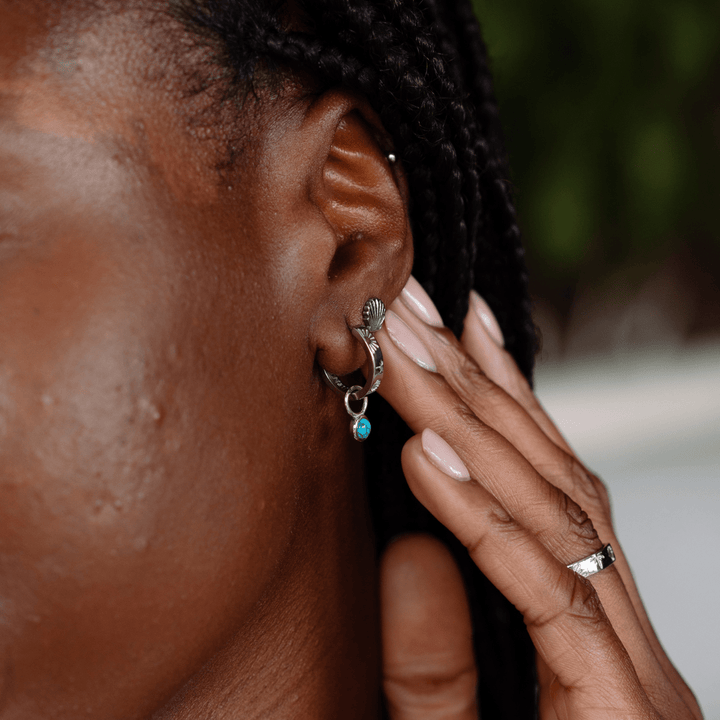 The Ocean Muse Hoop Earrings - Turquoise Stone - Gold &amp; Silver - Ocean Native