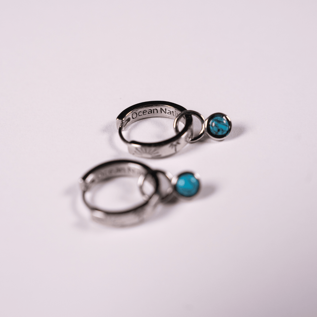The Ocean Muse Hoop Earrings - Turquoise Stone - Gold &amp; Silver - Ocean Native