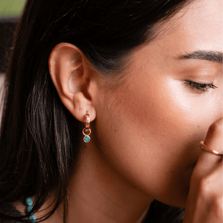 The Ocean Muse Hoop Earrings - Turquoise Stone - Gold &amp; Silver - Ocean Native