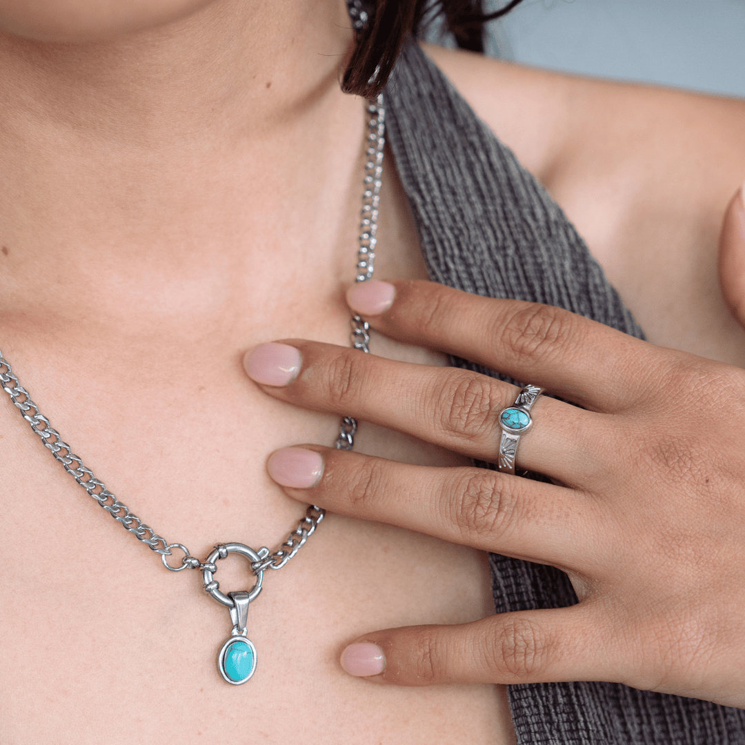 Turquoise Drop Charm - Silver - Ocean Native