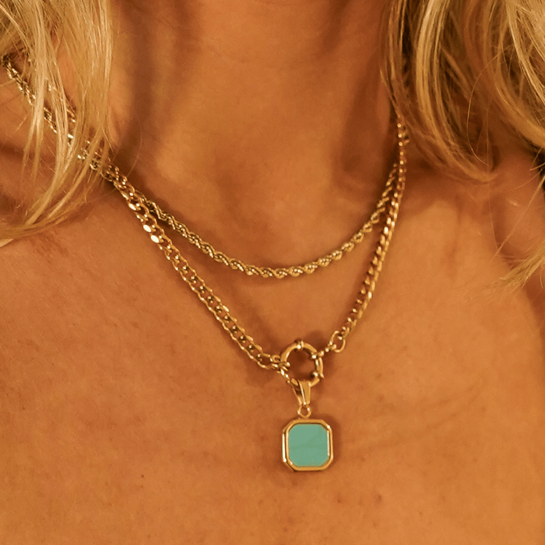 Turquoise Square Pendant Charm Necklace - Ocean Native