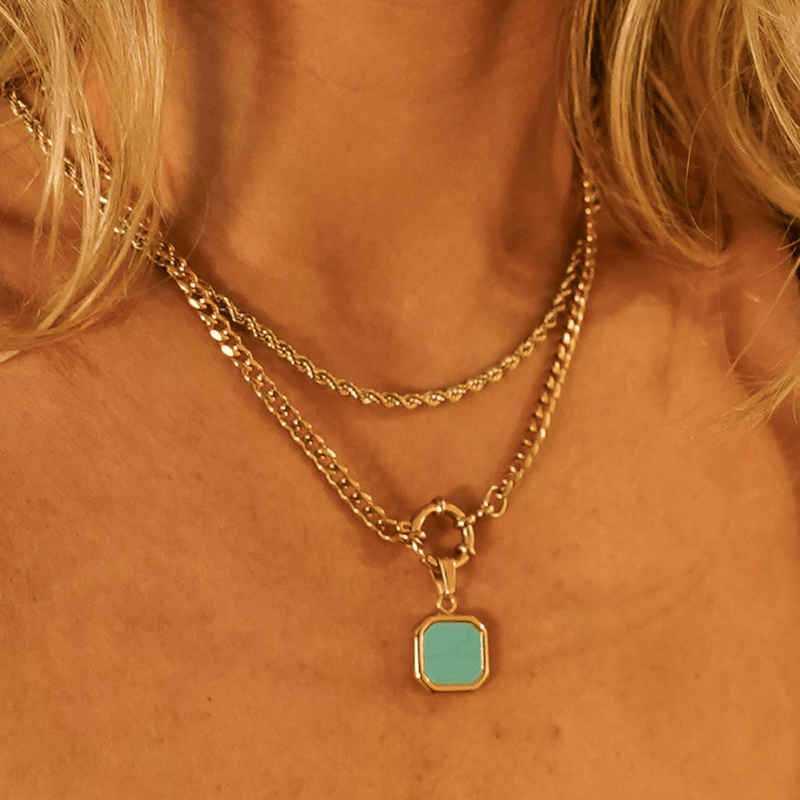 Turquoise Square Pendant Charm Necklace - Ocean Native