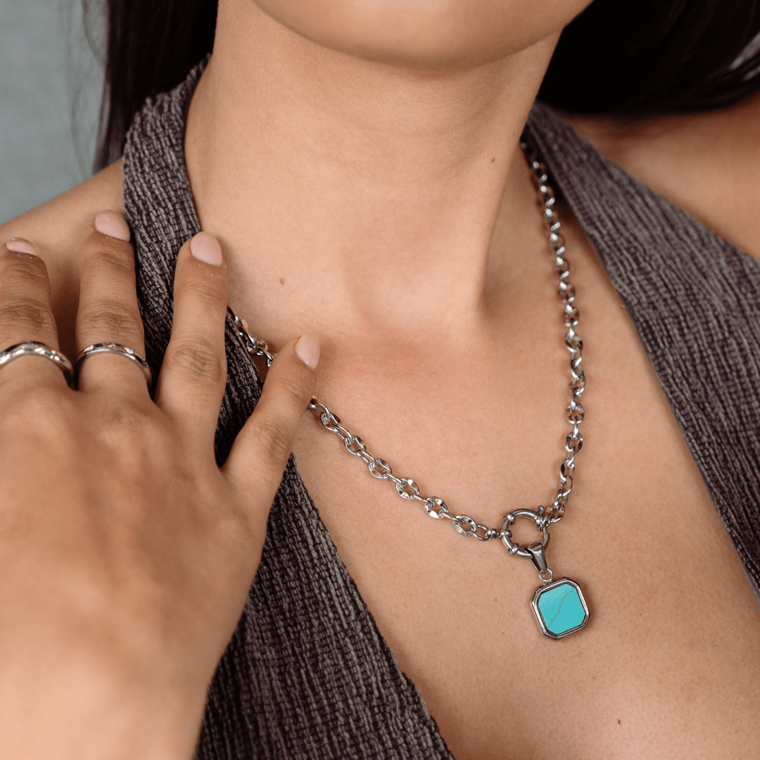 Turquoise Square Pendant Charm - Silver - Ocean Native