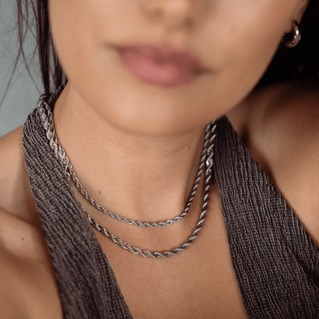 Twisted Rope Necklace - Chunky - Silver - Ocean Native