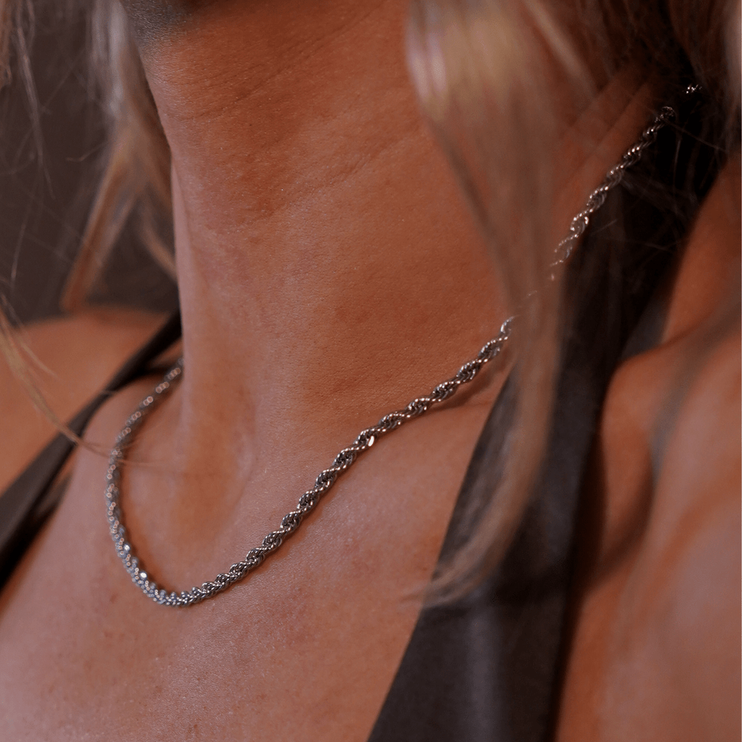 Twisted Rope Necklace - Thin - Silver - Ocean Native